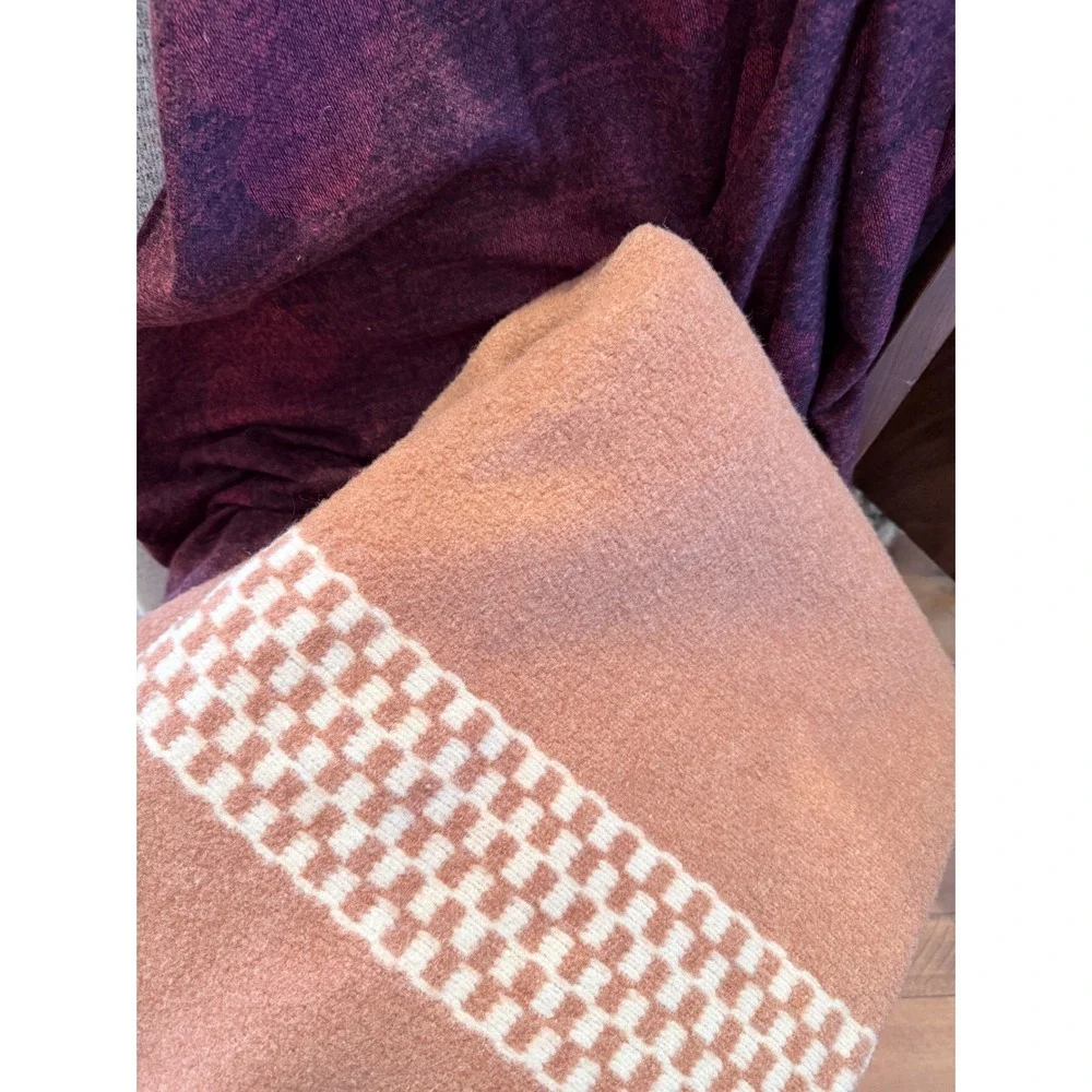 Baron Woolen Mills Blanket Checkerboard Trim Cozy Throw Pink Valentines‎ 62x84